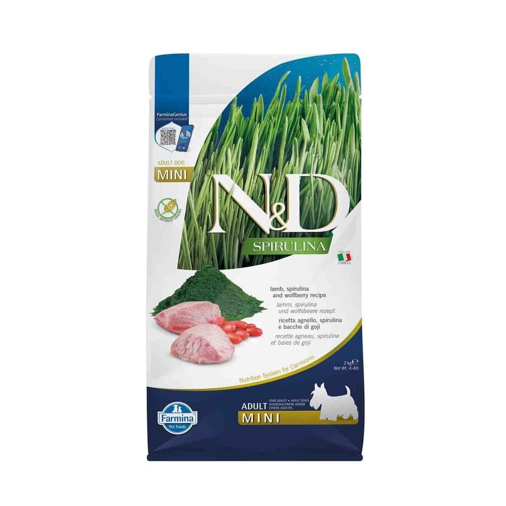 N&D Spirulina Takviyeli Tahılsız Kuzulu Küçük Irk Yetişkin Köpek Maması 2 Kg