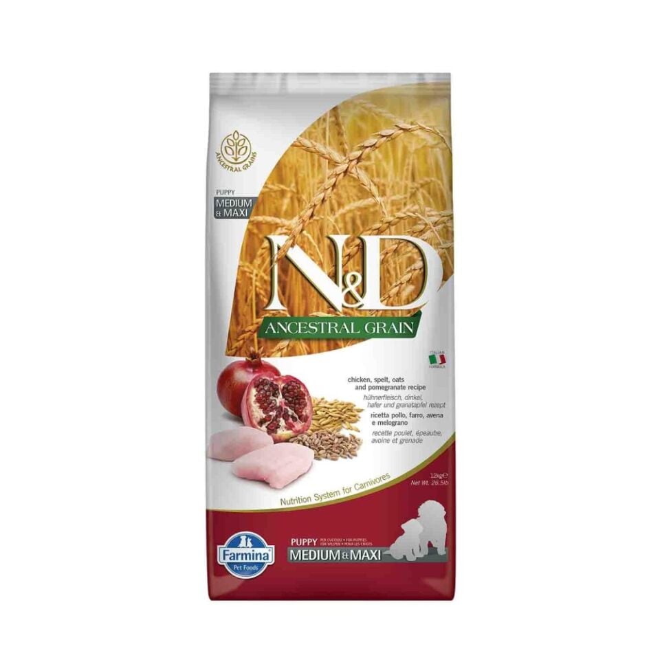N&D Düşük Tahıllı Tavuklu ve Narlı Orta ve Büyük Irk Yavru Köpek Maması 12 Kg