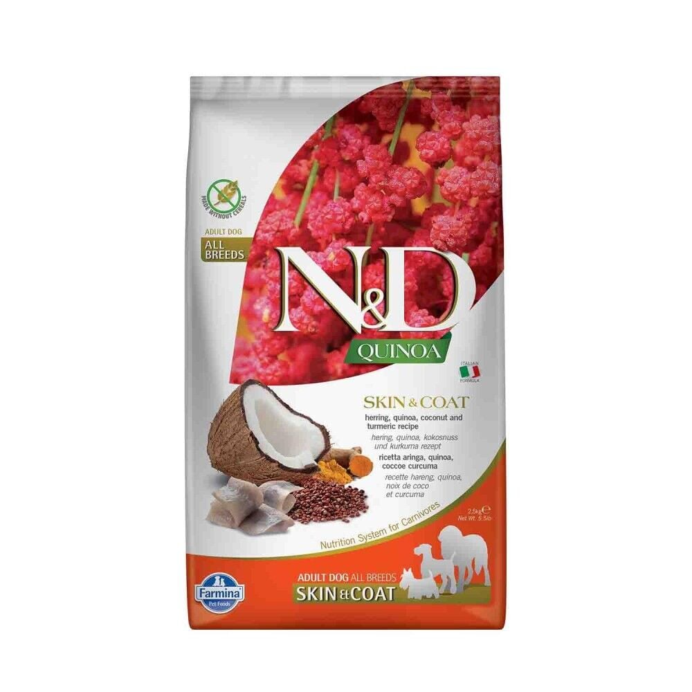 N&D Quinoa Skin & Coat Tahılsız Tüy Bakım Ringa Balıklı Yetişkin Köpek Maması 2,5 Kg