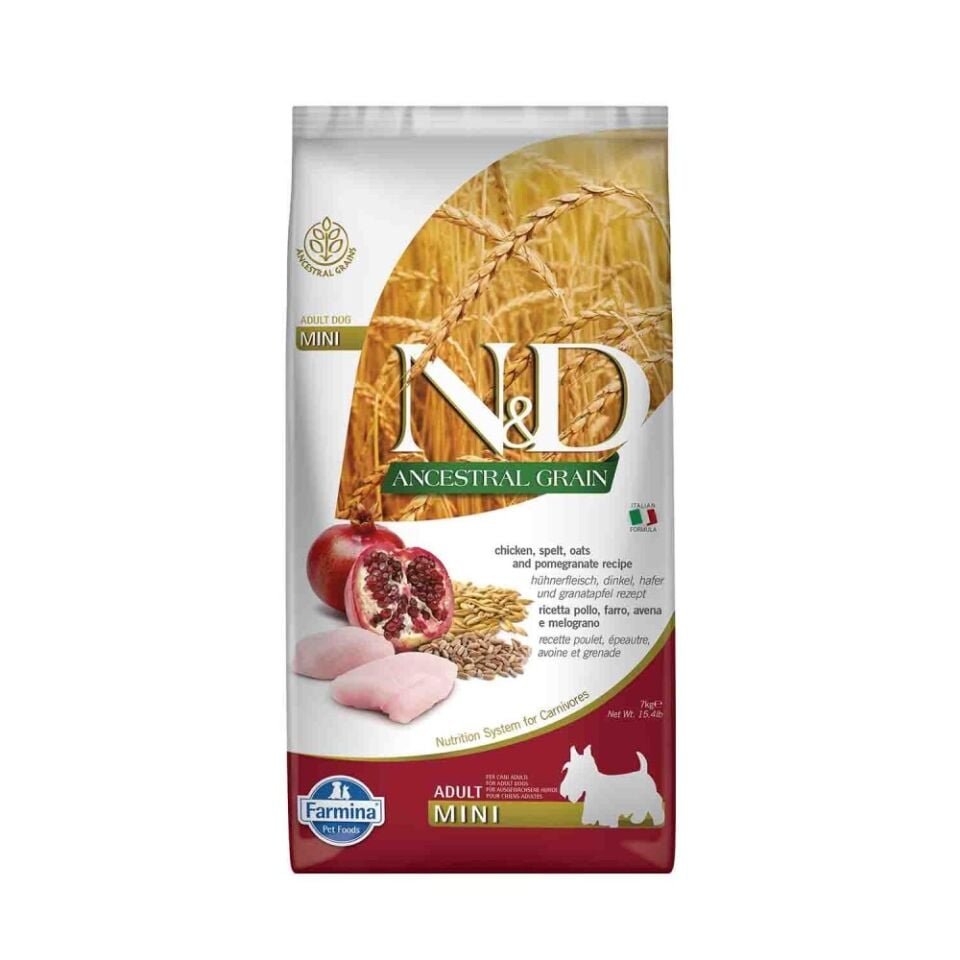 N&D Düşük Tahıllı Tavuklu ve Narlı Mini Irk Yetişkin Köpek Maması 7 Kg