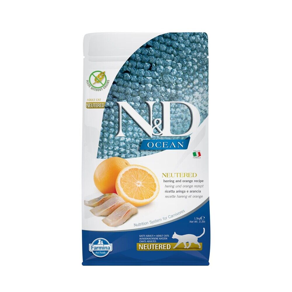 N&D Ocean Tahılsız Ringa Balığı ve Portakallı Kısırlaştırılmış Kedi Maması 1,5 Kg