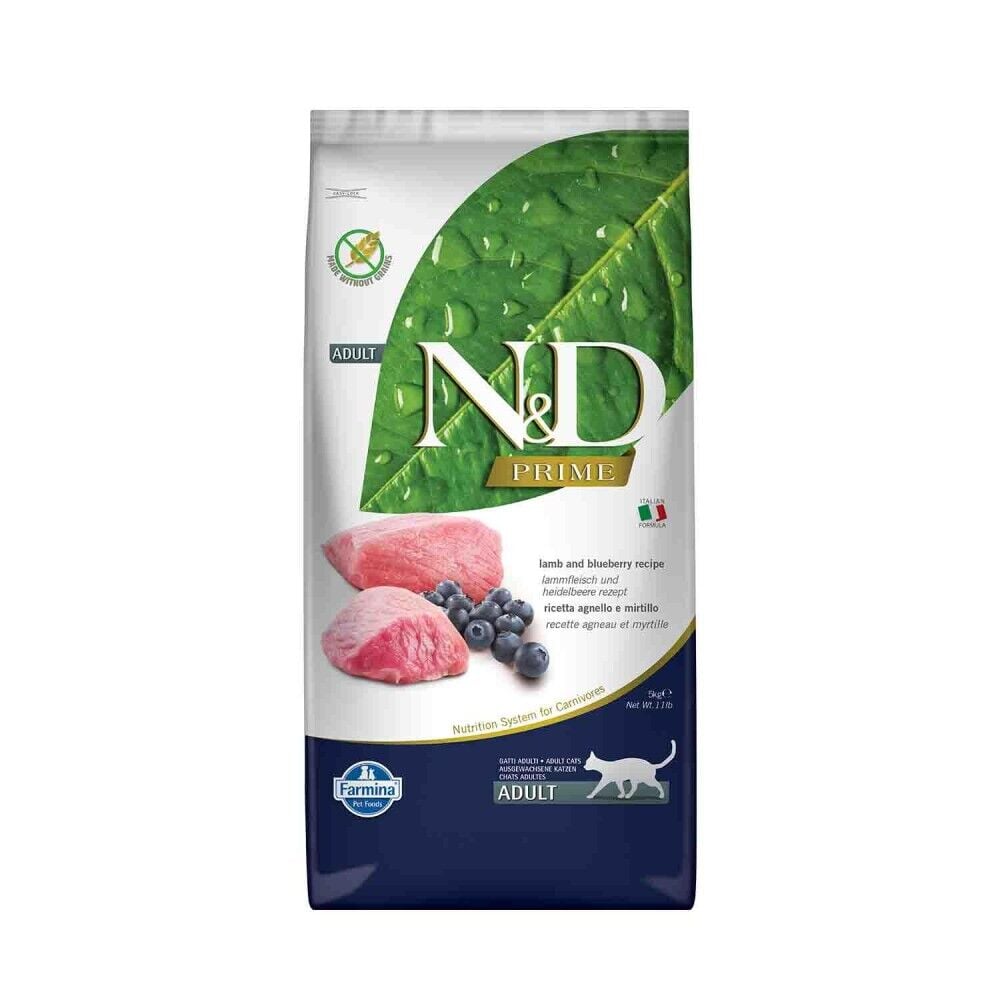 N&D Prime Tahılsız Kuzu Etli Yaban Mersinli Yetişkin Kedi Maması 5 Kg