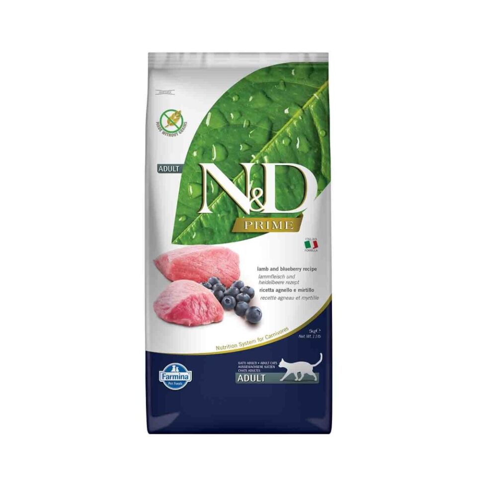 N&D Prime Tahılsız Kuzu Etli Yaban Mersinli Yetişkin Kedi Maması 5 Kg