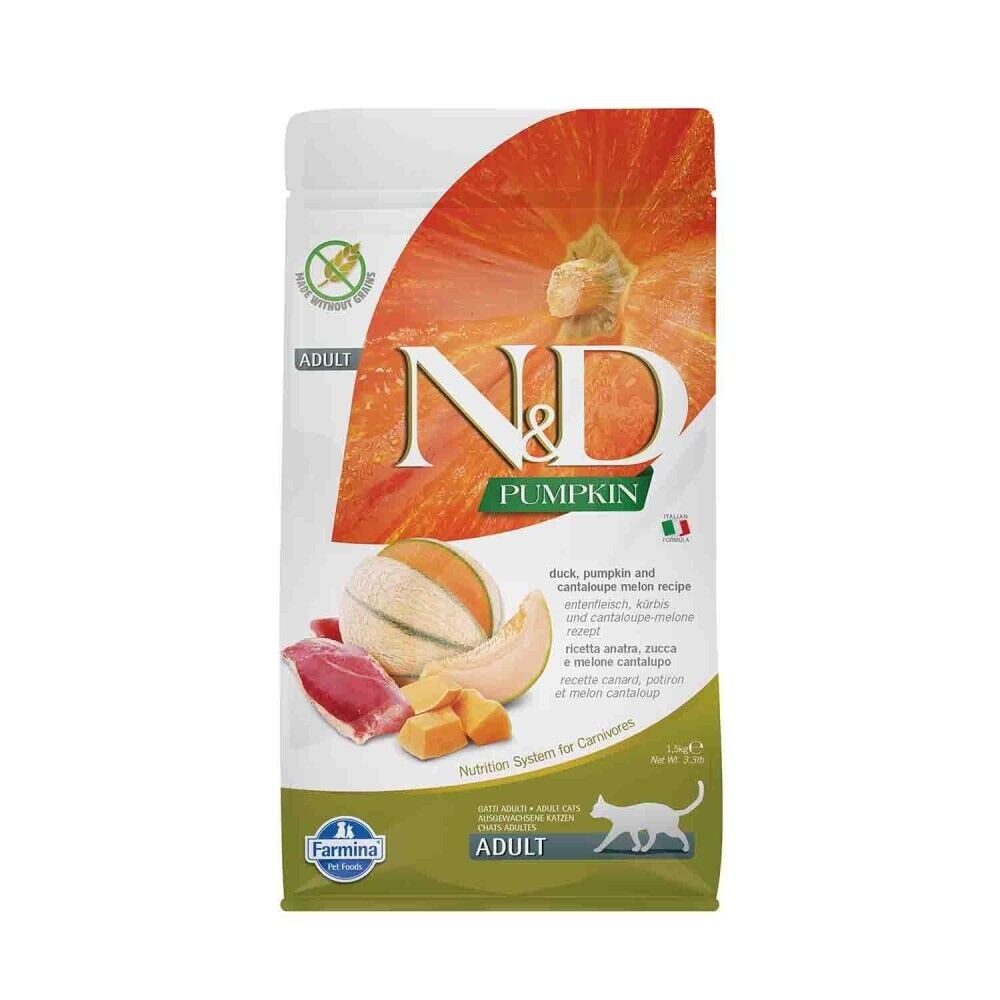 N&D Pumpkin Tahılsız Ördek Etli Bal Kabaklı ve Kavunlu Yetişkin Kedi Maması 1,5 Kg