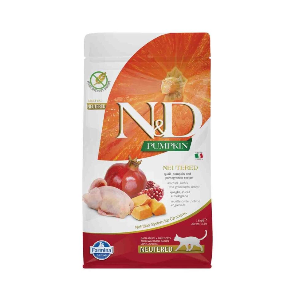 N&D Pumpkin Tahılsız Bıldırcın Etli Bal Kabaklı ve Narlı Kısırlaştırılmış Kedi Maması 1,5 Kg