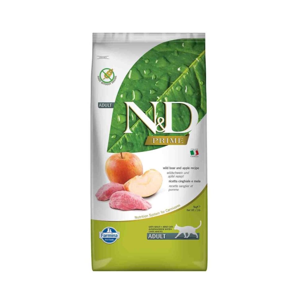N&D Prime Tahılsız Yaban Domuzlu Elmalı Yetişkin Kedi Maması 5 Kg