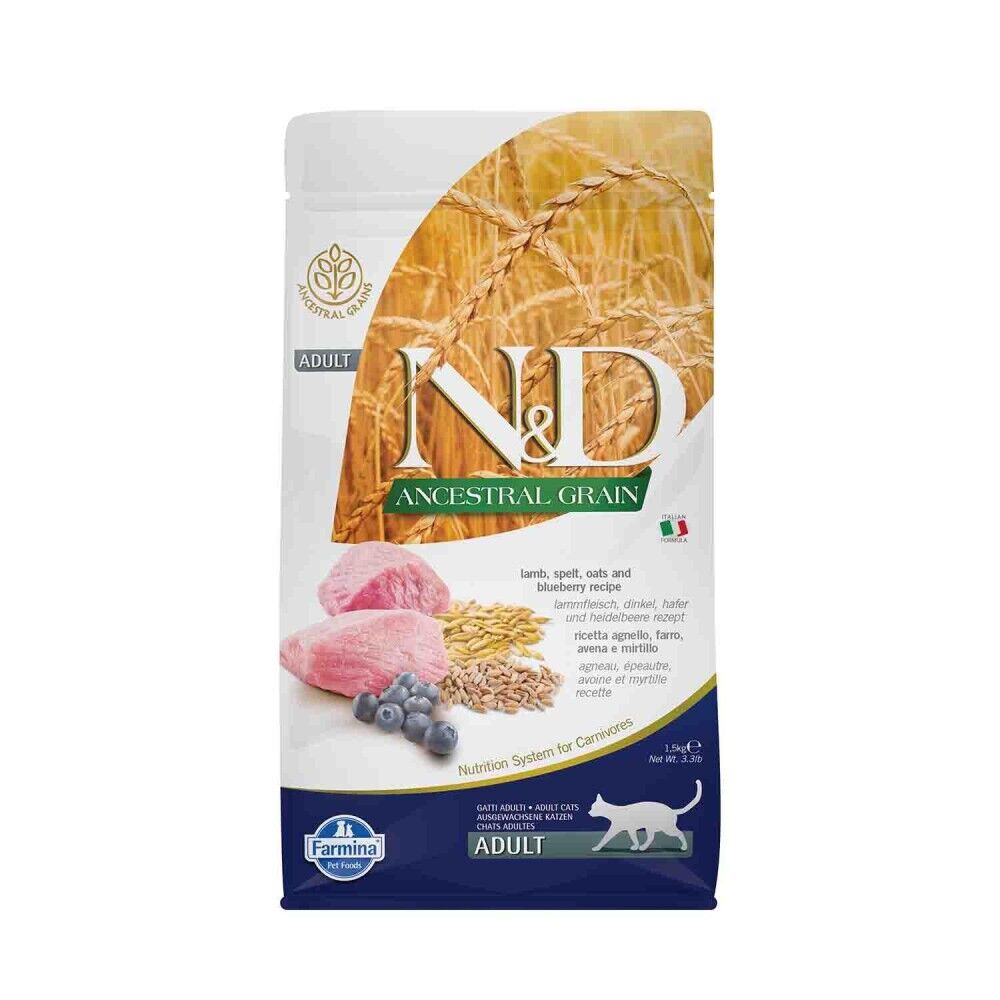 N&D Düşük Tahıllı Kuzu Etli Yaban Mersinli Yetişkin Kedi Maması 1,5 Kg