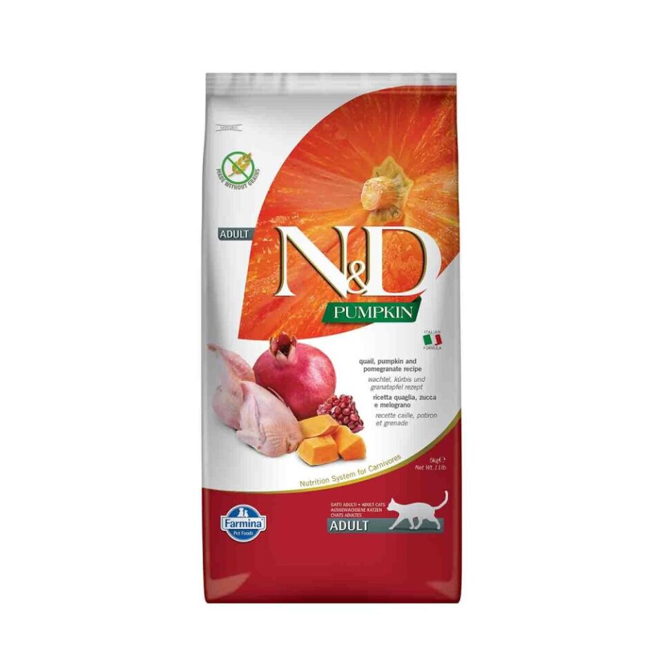 N&D Pumpkin Tahılsız Bıldırcın Etli Bal Kabaklı ve Narlı Yetişkin Kedi Maması 5 Kg