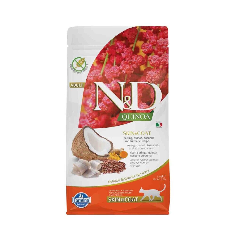 N&D Quinoa Tahılsız Skin & Coat Ringa Balıklı Yetişkin Kedi Maması 1,5 Kg