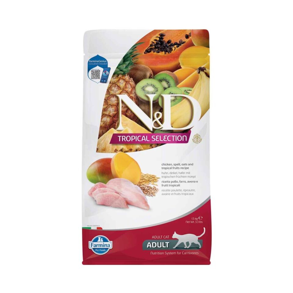 N&D Tropical Selection Düşük Tahıllı Tavuklu ve Tropikal Meyveli Yetişkin Kedi Maması 1,5 Kg