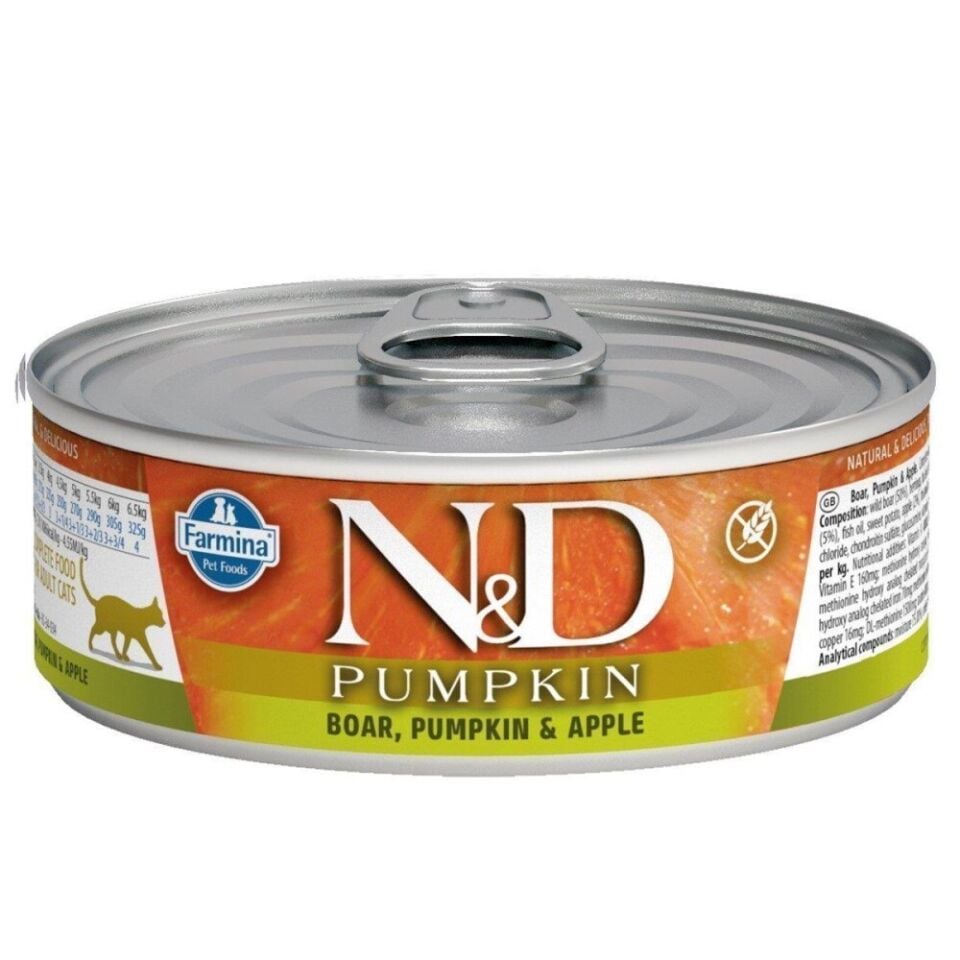 N&D Pumpkin Balkabaklı Tahılsız Domuzlu ve Elmalı Kedi Konservesi 80 Gr