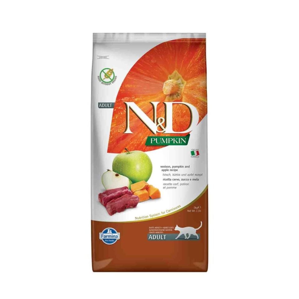 N&D Pumpkin Tahılsız Geyik Etli Bal Kabaklı ve Elmalı Yetişkin Kedi Maması 5 Kg