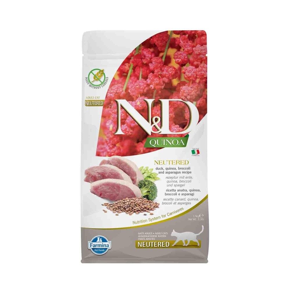 N&D Quinoa Tahılsız Ördek ve Kuşkonmazlı Kısırlaştırılmış Yetişkin Kedi Maması 1,5 Kg
