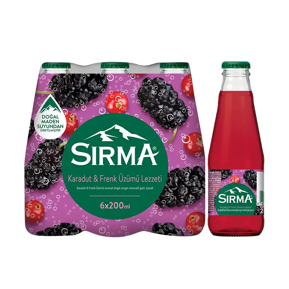 Sırma B+ Karadut Frenk Üzümü Maden Suyu 6 x 200 Ml